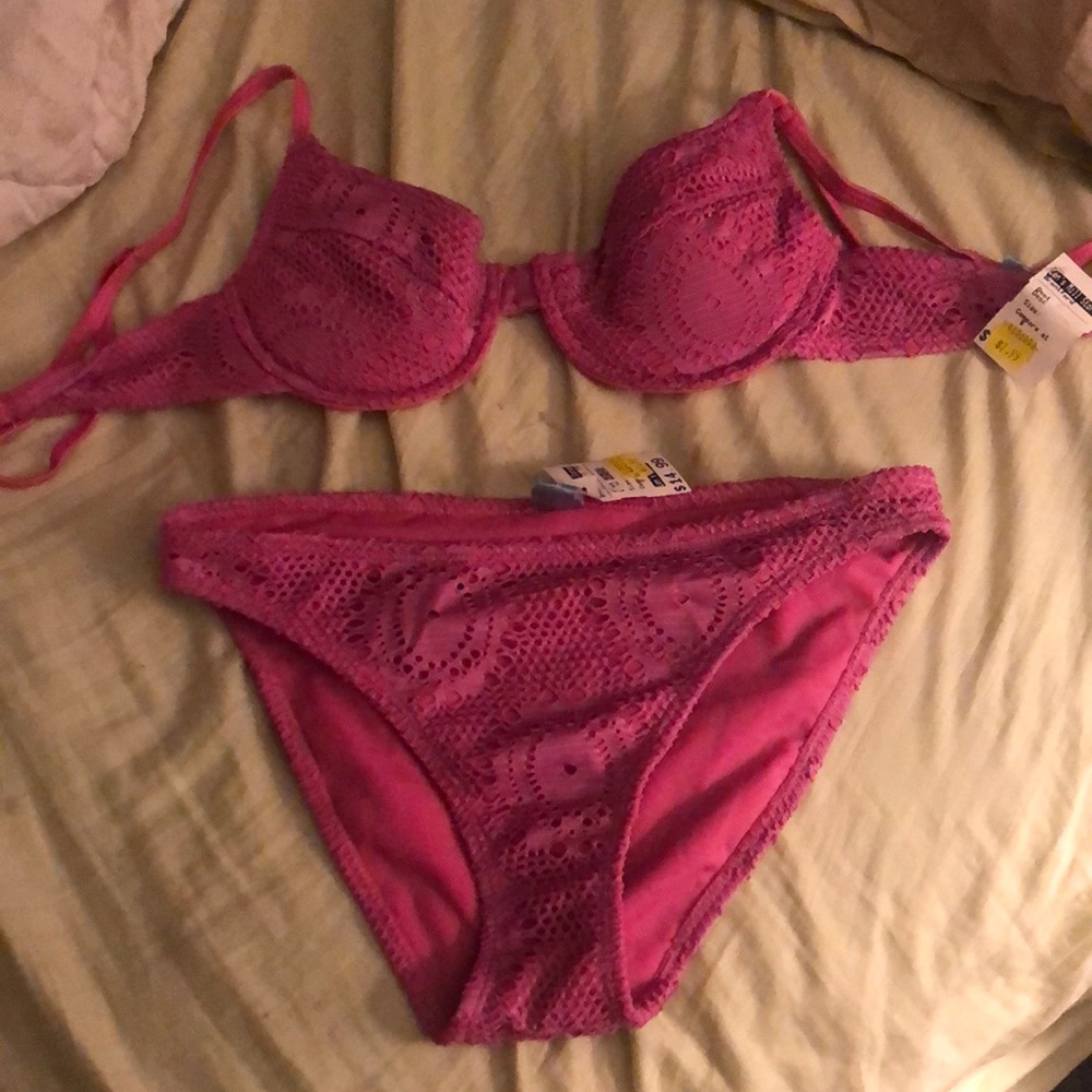 pink mesh detail bikini
